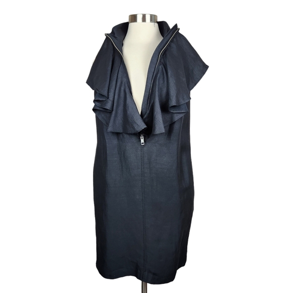 Club Monaco Ruffle Front Zipper Little Black Dress Mini Women's Size 6 - Picture 5 of 16